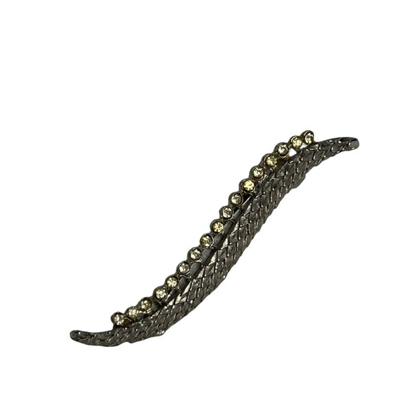 Vintage Rhinestone Hair‎ Clip Silver Tone Leaf Barrette - Picture 7 of 8